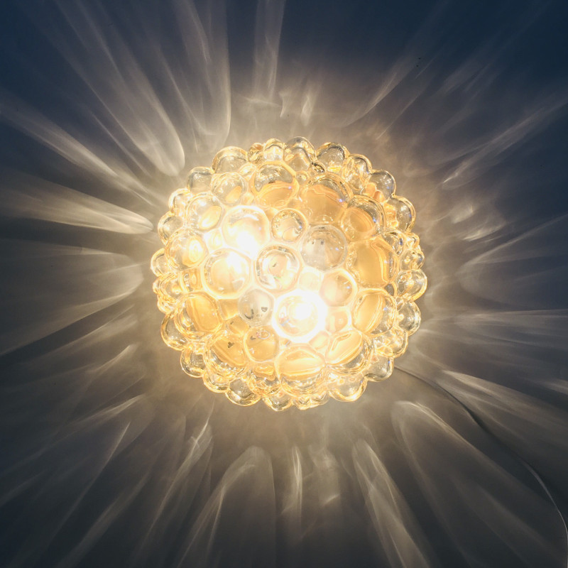 Vintage amber bubble glass ceiling lamp by Helena Tynell for Limburg, Germany 1970s