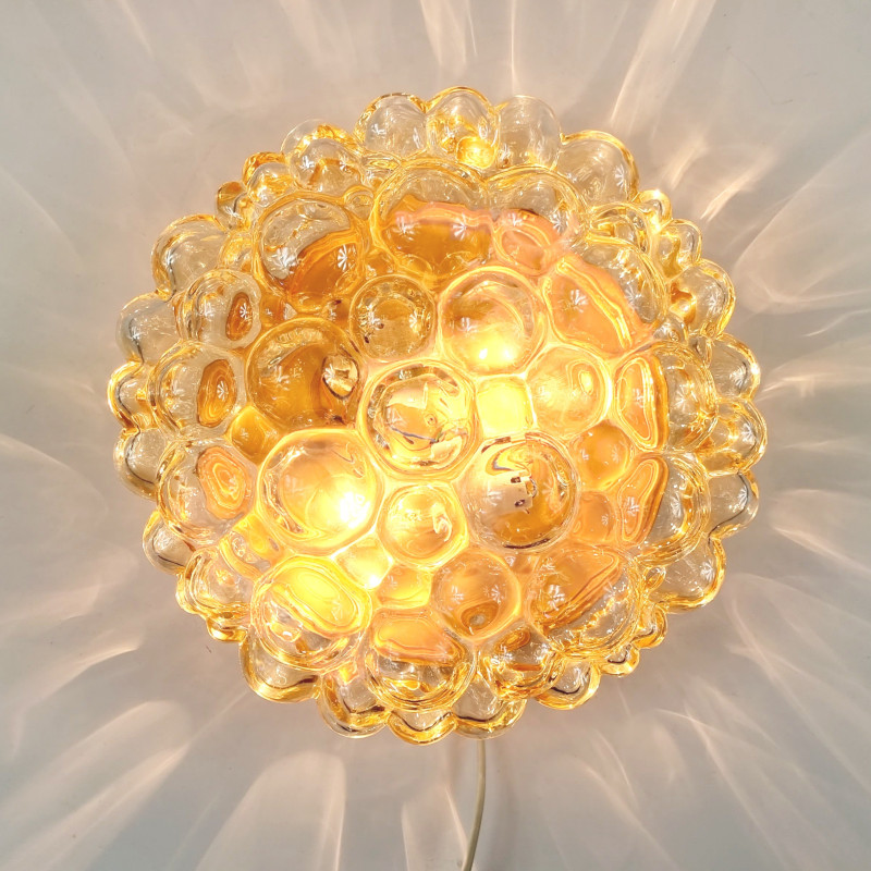 Vintage amberkleurige bubbelglazen plafondlamp van Helena Tynell voor Limburg, Duitsland 1970