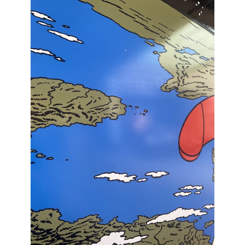 Vintage geëmailleerde plaquette "De raket die opstijgt van de aarde" door Hergé, 1985