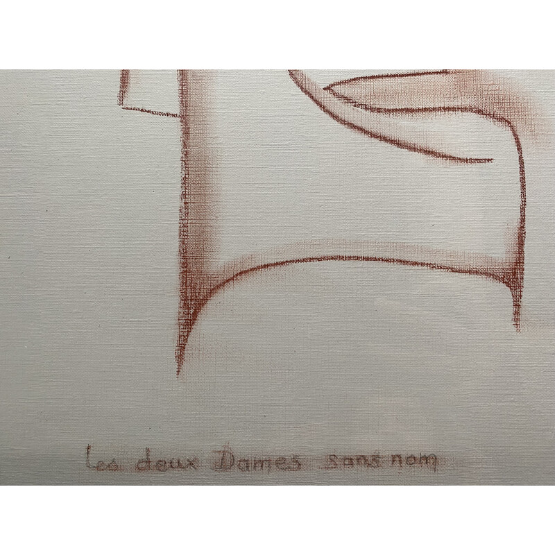 Pastel sanguíneo vintage "Les deux Dames sans nom" de André Ferrand, 1987