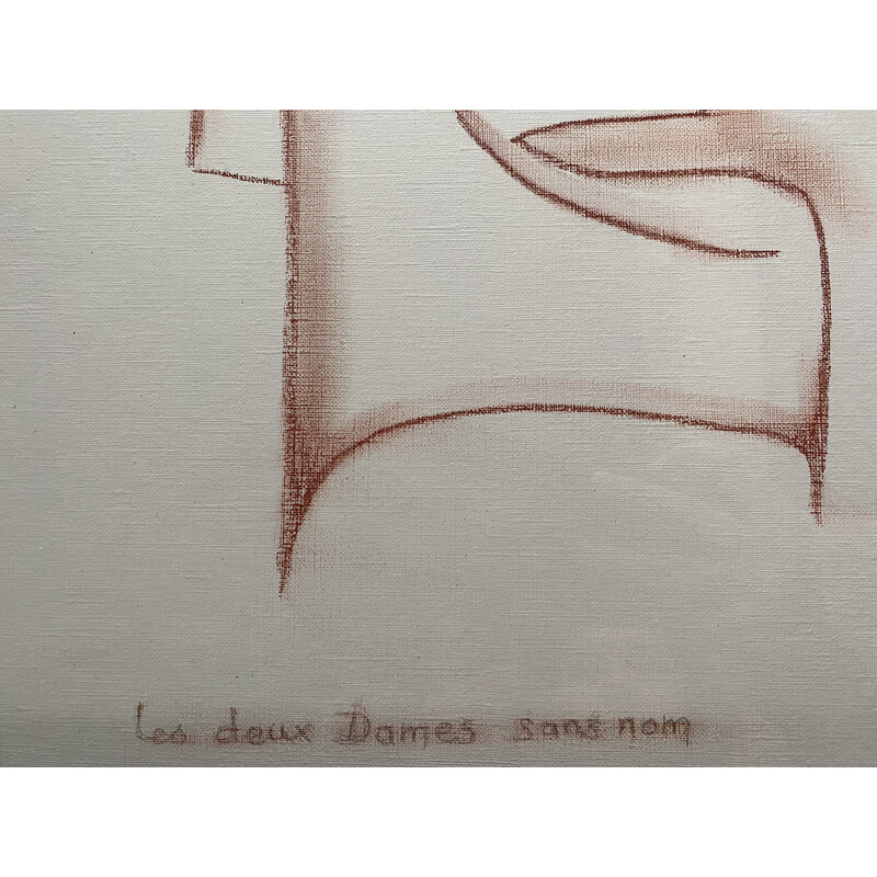 Vintage sanguine pastel "Les deux Dames sans nom" de André Ferrand, 1987