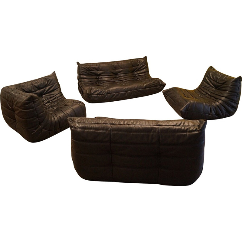 Ligne Roset set of "Togo" sofa in leather, Michel DUCAROY - 1970s