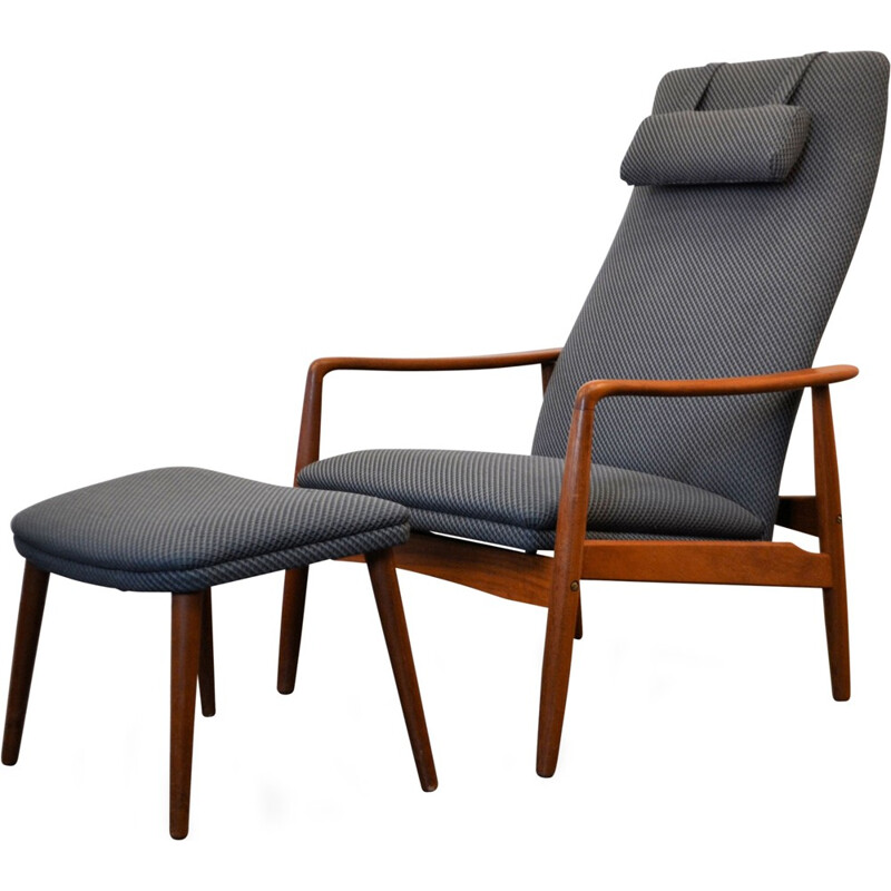 SL Møbler blue teak lounge chair with ottoman, Søren LADEFOGED - 1960s
