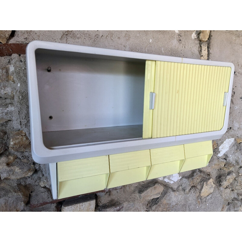 Vintage yellow and white wall storage unit, 1960