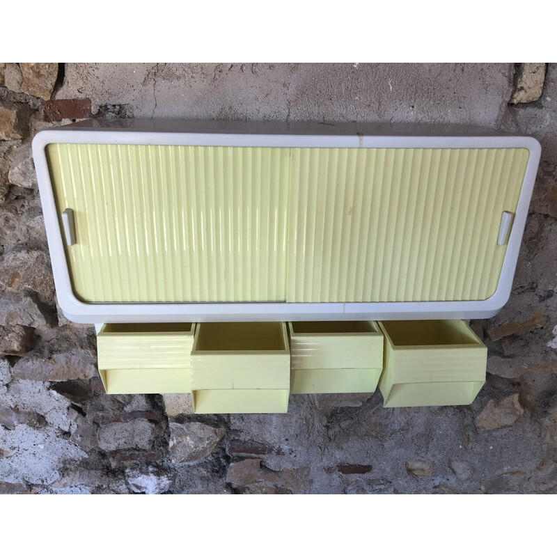 Vintage yellow and white wall storage unit, 1960