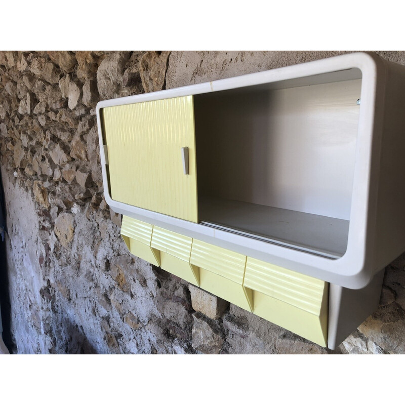 Vintage yellow and white wall storage unit, 1960