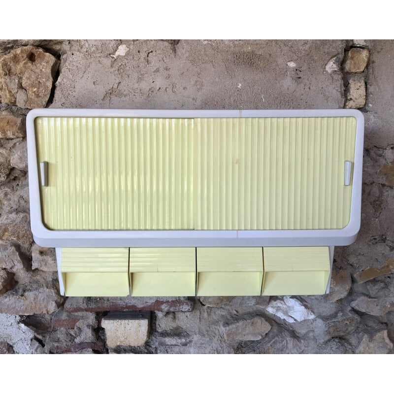 Meuble de rangement mural vintage jaune et blanc, 1960