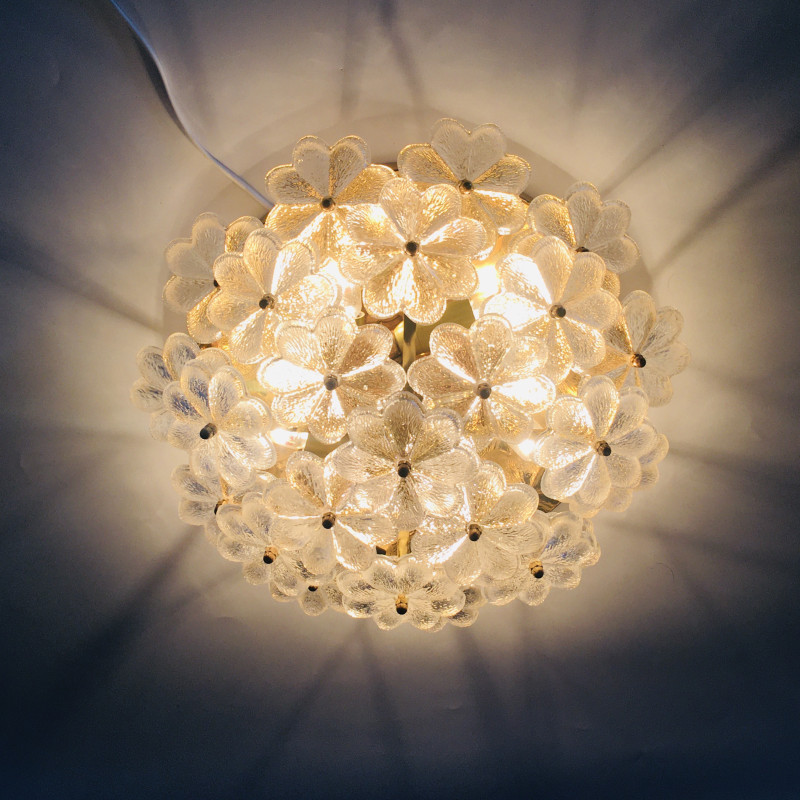 Vintage Murano glazen plafondlamp in bloemenstijl door Ernst Palme voor Palwa, Duitsland 1970