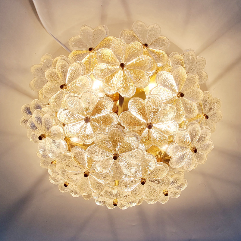 Mid-century Floral Murano glass ceiling lamp by Ernst Palme for Palwa, Germany 1970s