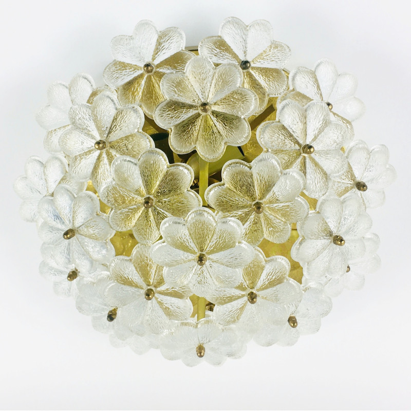 Mid-century Floral Murano glass ceiling lamp by Ernst Palme for Palwa, Germany 1970s
