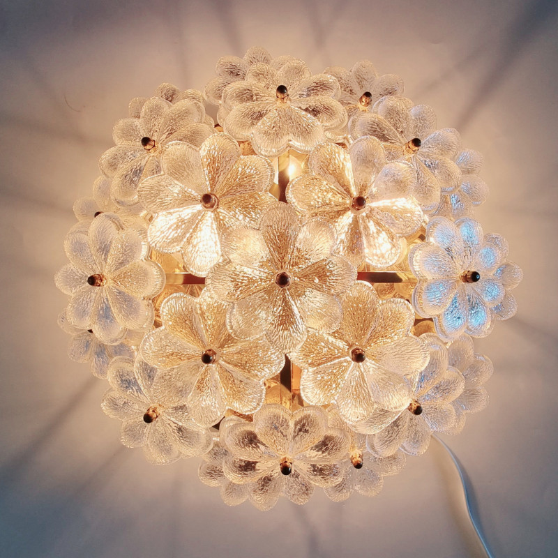 Lámpara de techo vintage de cristal de Murano en estilo floral de Ernst Palme para Palwa, Alemania 1970
