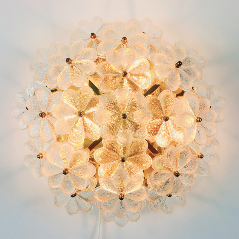 Mid-century Floral Murano glass ceiling lamp by Ernst Palme for Palwa, Germany 1970s