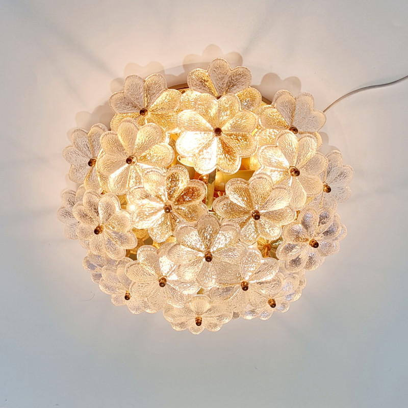 Vintage Murano glazen plafondlamp in bloemenstijl door Ernst Palme voor Palwa, Duitsland 1970