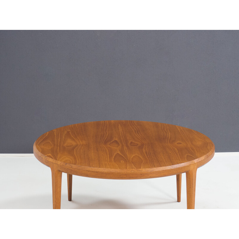 Table basse ronde vintage en teck de Johannes Andersen pour Cfc Silkeborg, Danemark 1960