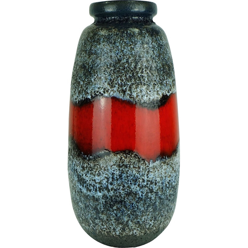 Scheurich "284-47"  blue and black ceramic vase with red glaze - 1960s