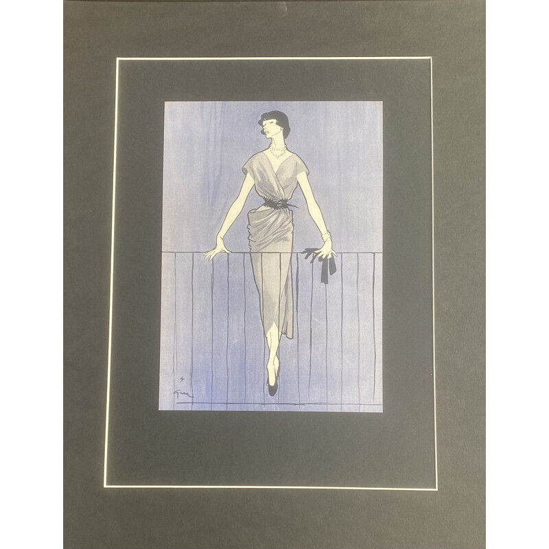 Illustration vintage de mode par René Grau pour Marcel Rochas, 1948
