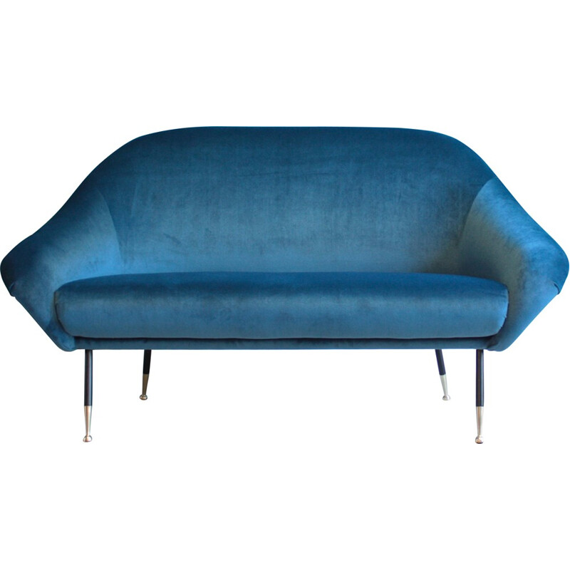 Italian two-seater sofa in dark blue velvet - 1950s