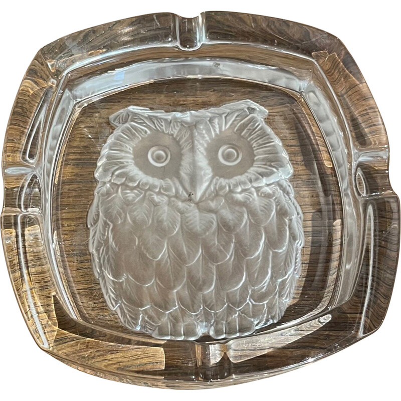 Vintage owl ashtray from the Vannes crystal factory, 1970