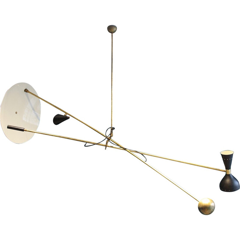 Black brass and metal ceiling lamp - 1960s