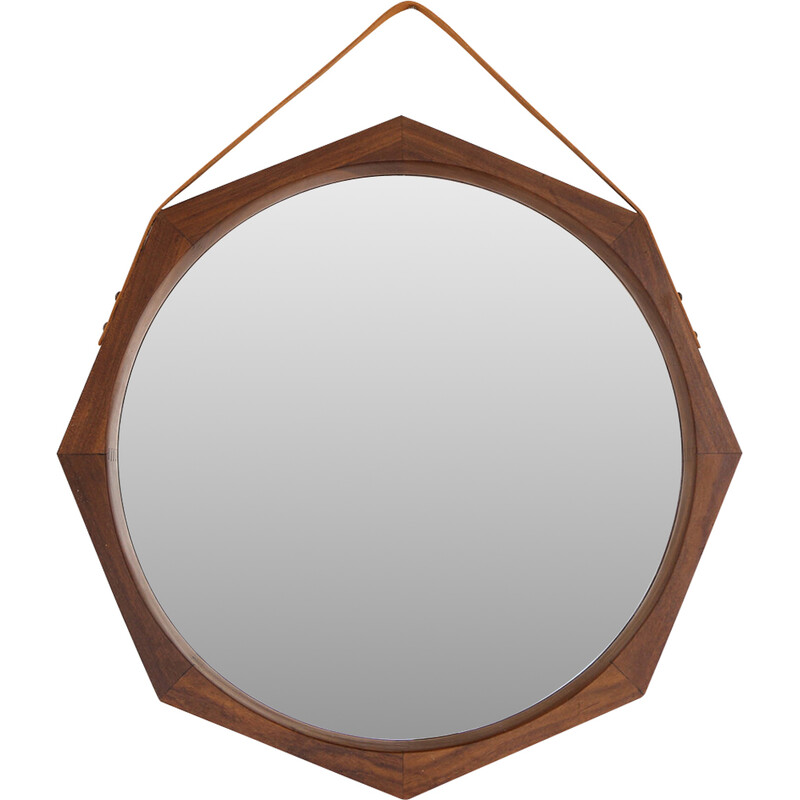 Vintage octagonal mirror in teak, 1960s