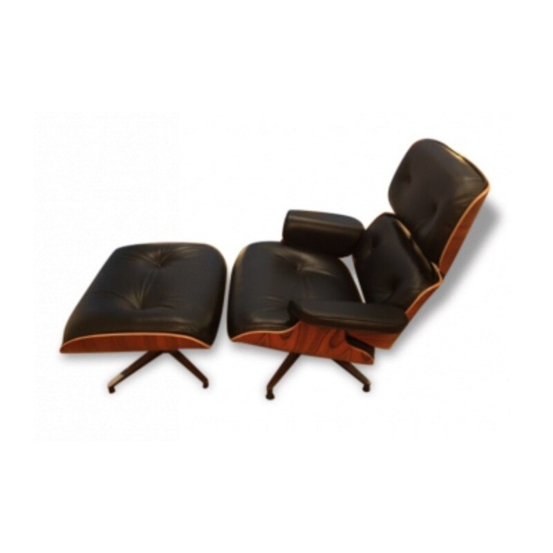Fauteuil lounge chair Herman Miller en cuir noir et palissandre, Charles EAMES - 2000
