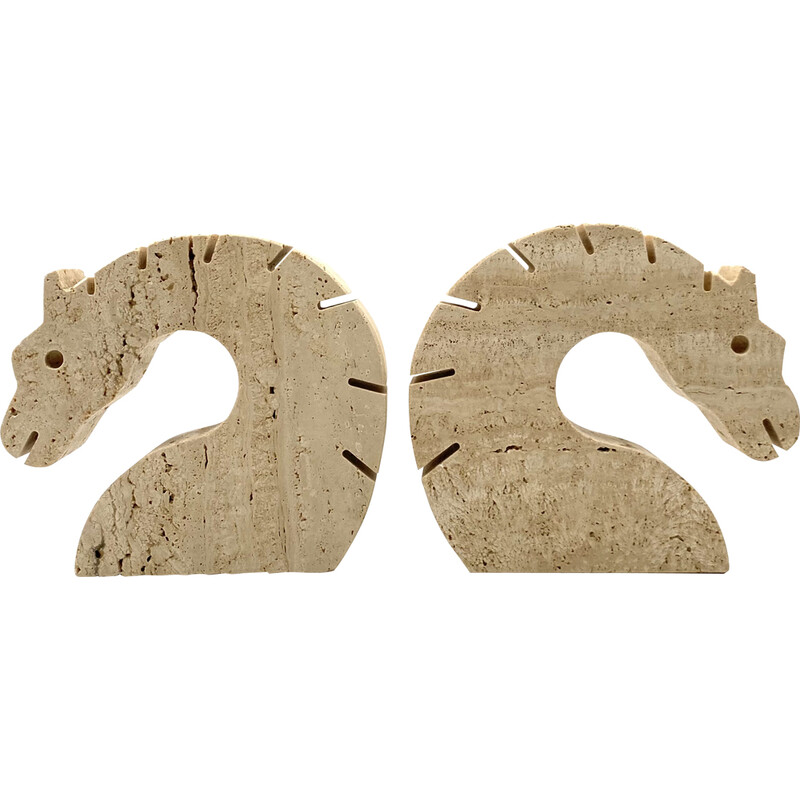 Pair of vintage Brutalist travertine bookends by Fratelli Mannelli, Italy 1970s