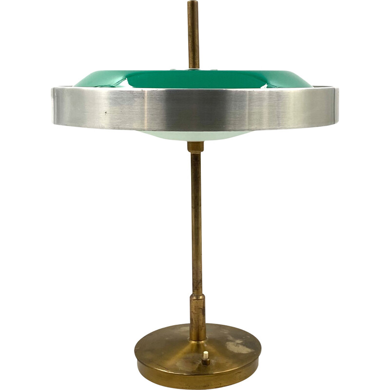 Lámpara de mesa vintage de latón y cristal de Oscar Torlasco para Lumi, Italia 1960