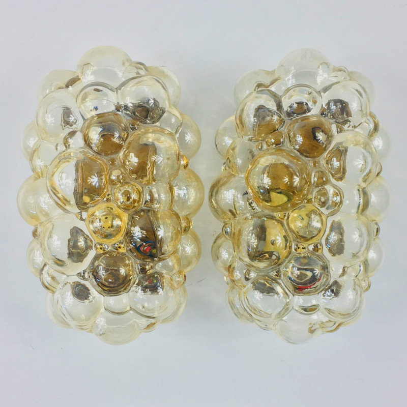 Pair of vintage amber bubble glass wall lamps by Helena Tynell for Limburg, Germany 1960s