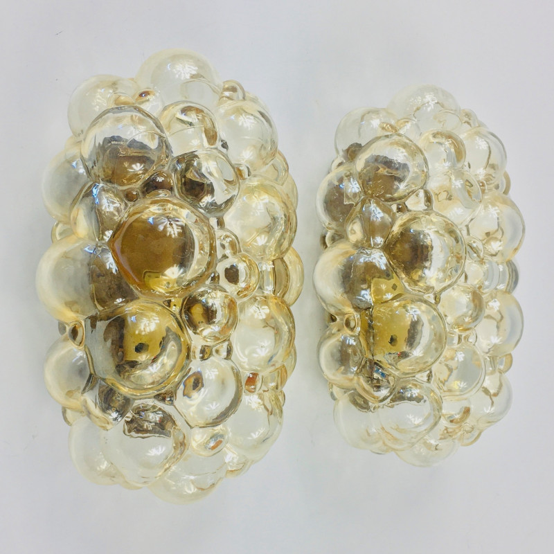 Pair of vintage amber bubble glass wall lamps by Helena Tynell for Limburg, Germany 1960s