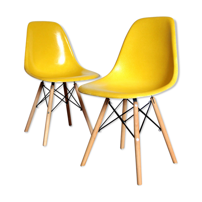 Paar Vintage Dsw Stühle Gelb von Charles und Ray Eames für Herman Miller
