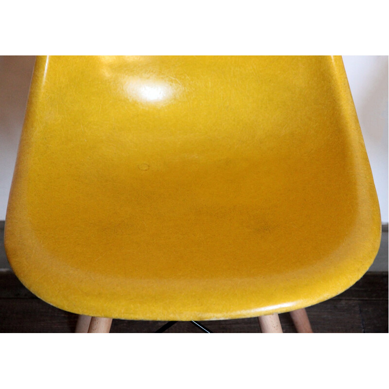 Pair of vintage yellow Dsw chairs by Charles and Ray Eames for Herman Miller