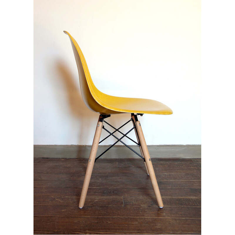 Pair of vintage yellow Dsw chairs by Charles and Ray Eames for Herman Miller