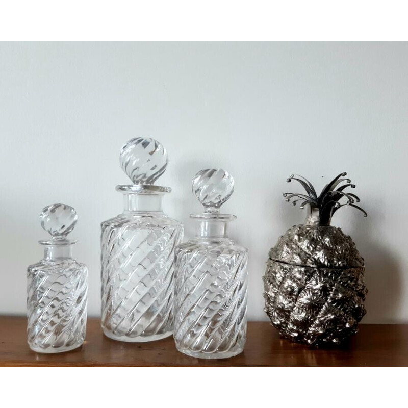 Set of 3 vintage Baccarat crystal bottles model Bamboo, 1910