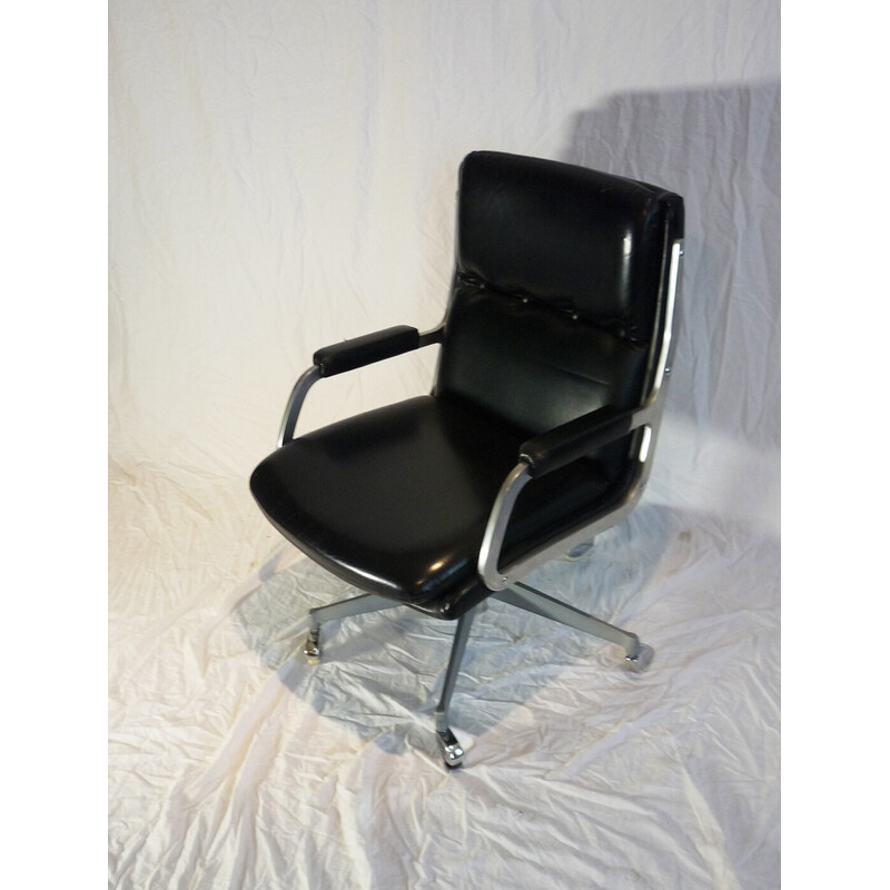 Zwarte imitatie en aluminium vintage bureaustoel