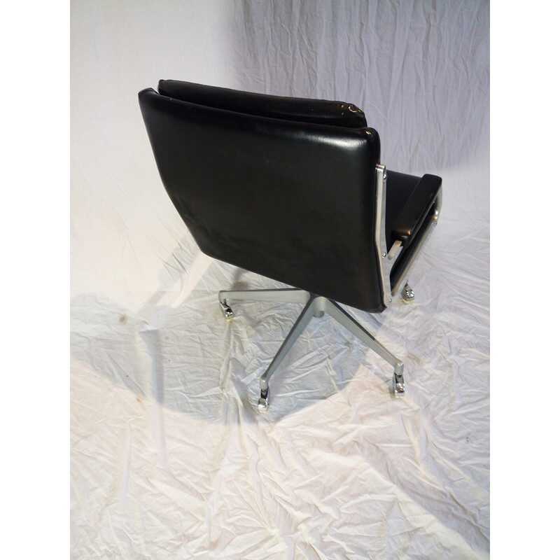 Cadeira de escritório de imitação preta e de alumínio vintage