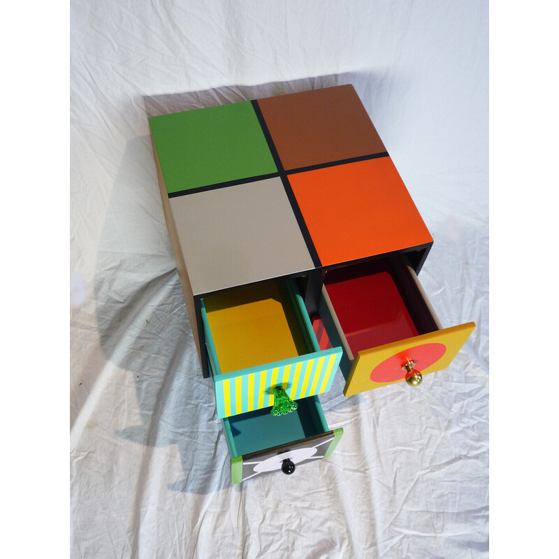 Vintage block unit with 4 compartments in multicolored lacquer