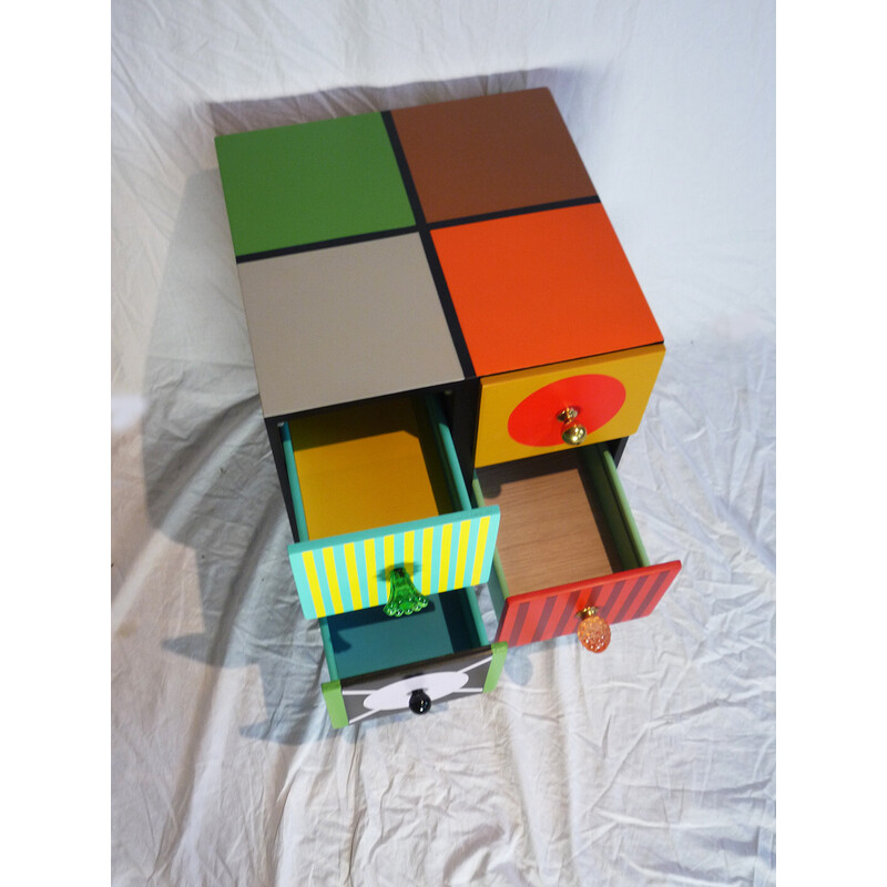 Vintage block unit with 4 compartments in multicolored lacquer