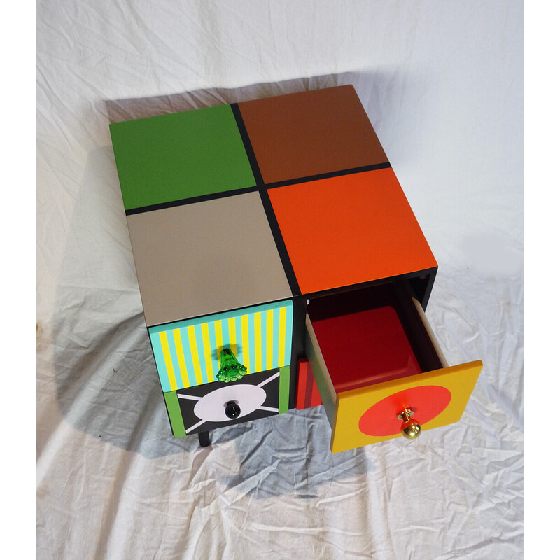 Vintage block unit with 4 compartments in multicolored lacquer