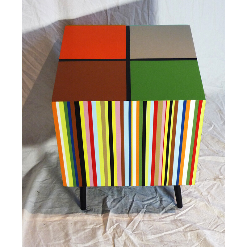 Vintage block unit with 4 compartments in multicolored lacquer