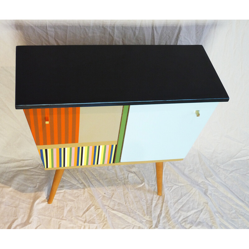 Vintage lacquered and patinated wood sideboard with 2 doors