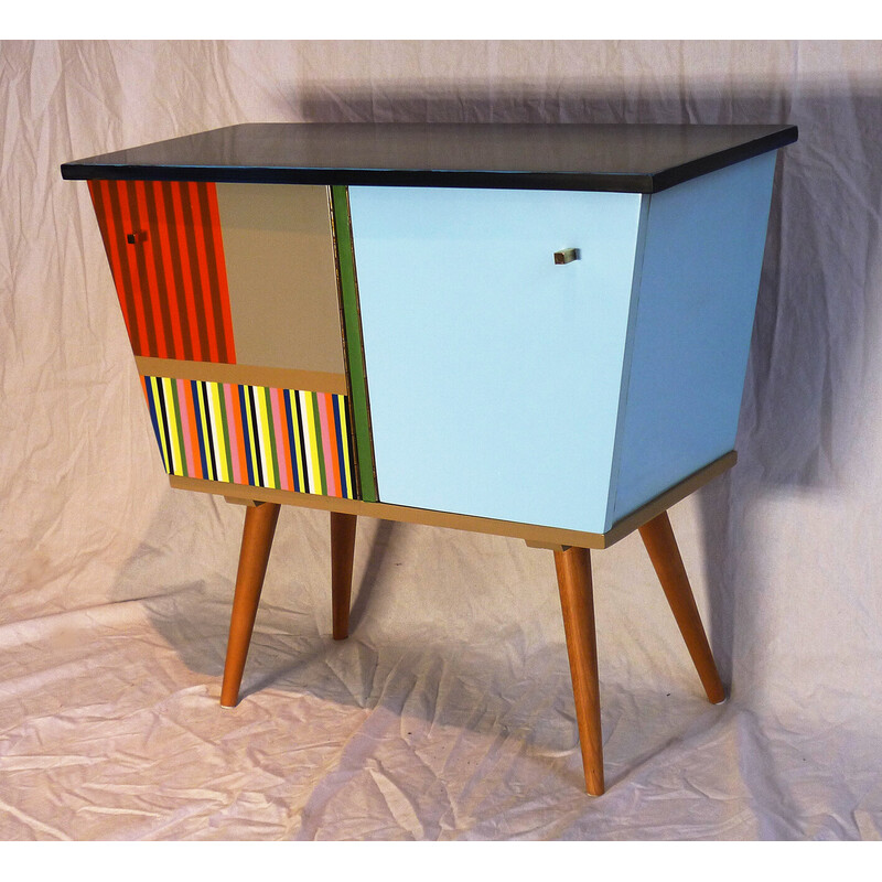 Vintage lacquered and patinated wood sideboard with 2 doors