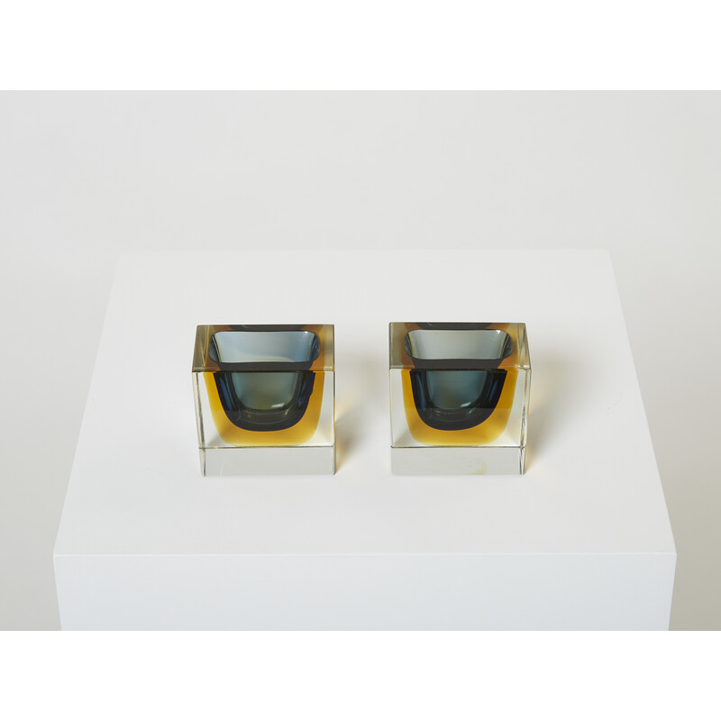 Pair of vintage Sommerso cups by Flavio Poli for Seguso, 1960