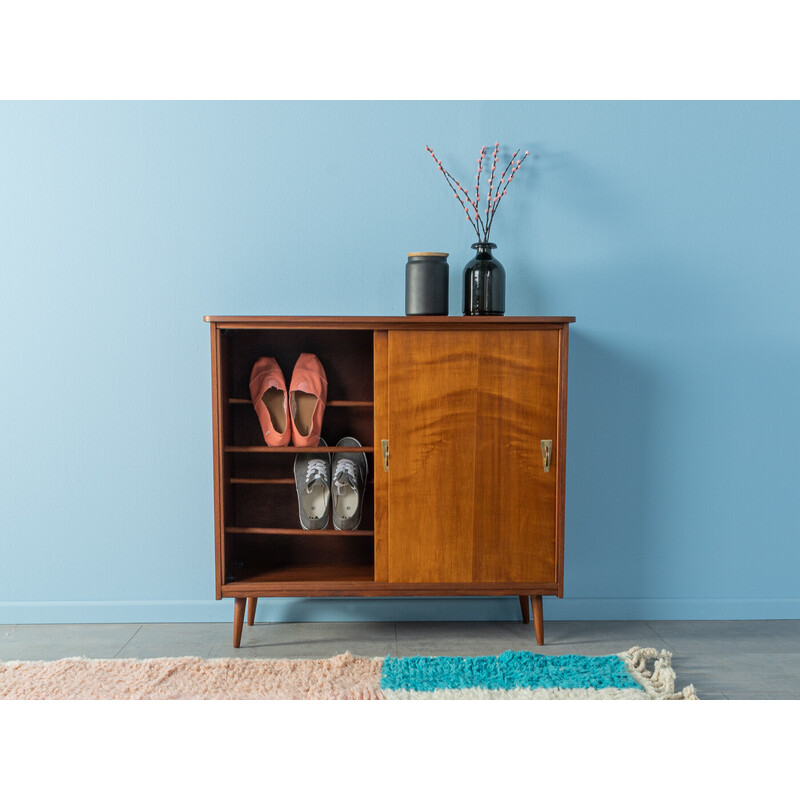 Vintage shoe cabinet in macoré veneer with two sliding doors, Germany 1950s