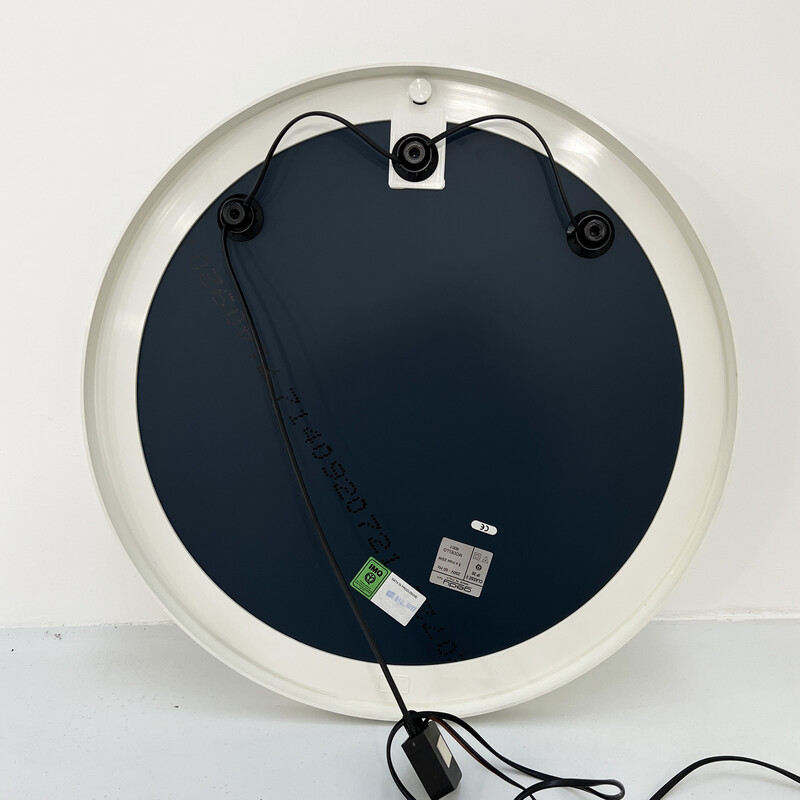 Vintage white round mirror with lights by Gedy, 1970s