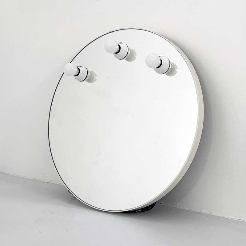 Vintage white round mirror with lights by Gedy, 1970s