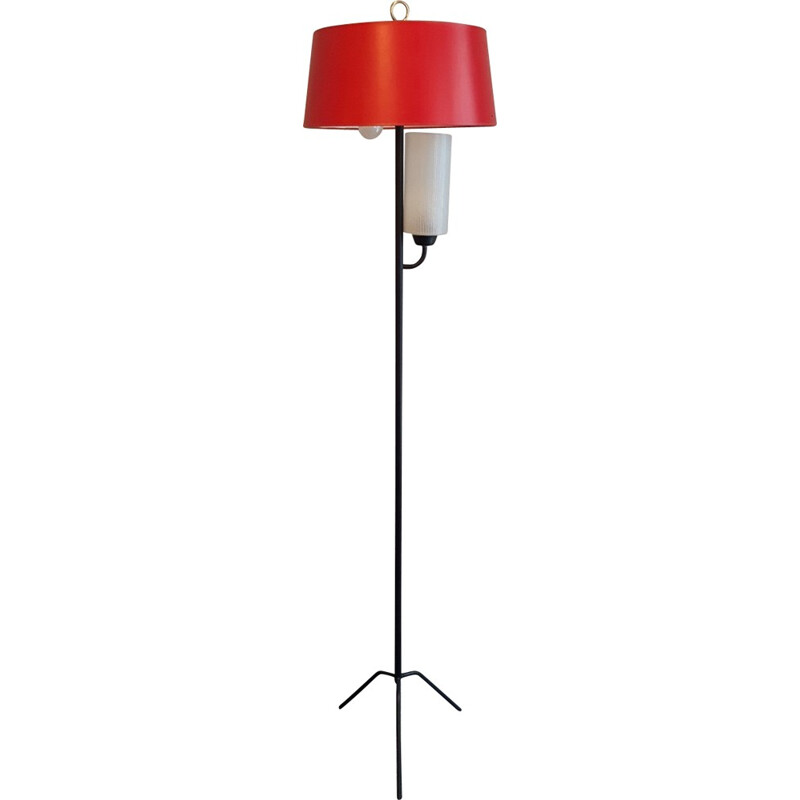 Double red floor lamp with metallic foot - 1950s