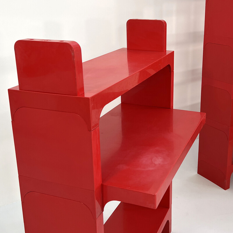 Vintage red modular shelf with desk by Olaf Von Bohr for Kartell, 1970s