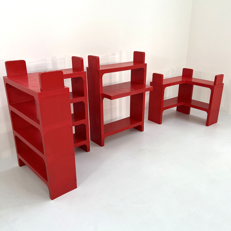 Prateleira modular vermelha Vintage com secretária de Olaf Von Bohr para Kartell, 1970