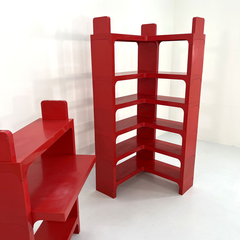 Vintage red modular shelf with desk by Olaf Von Bohr for Kartell, 1970s