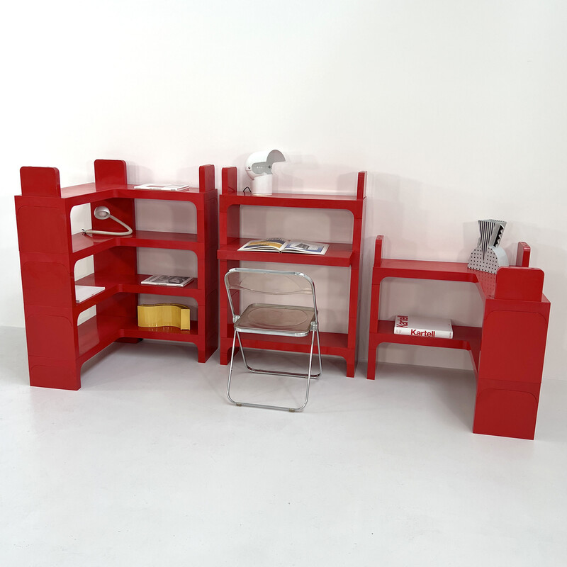 Vintage red modular shelf with desk by Olaf Von Bohr for Kartell, 1970s